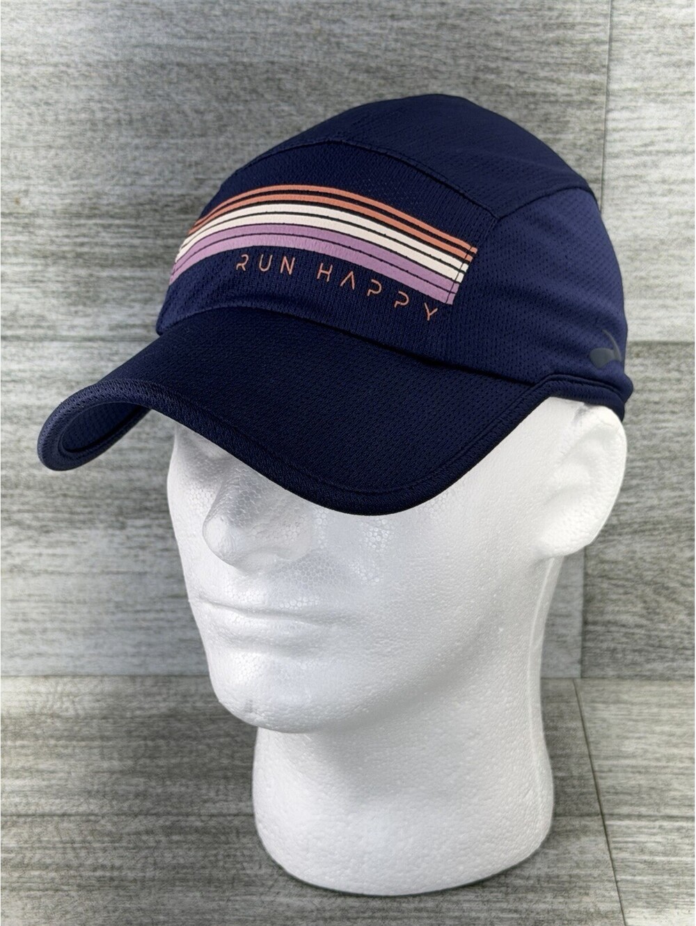 Brooks Tempo Lightweight Navy Run Happy Mesh Strap Back Running Hat Cap 6-Panel